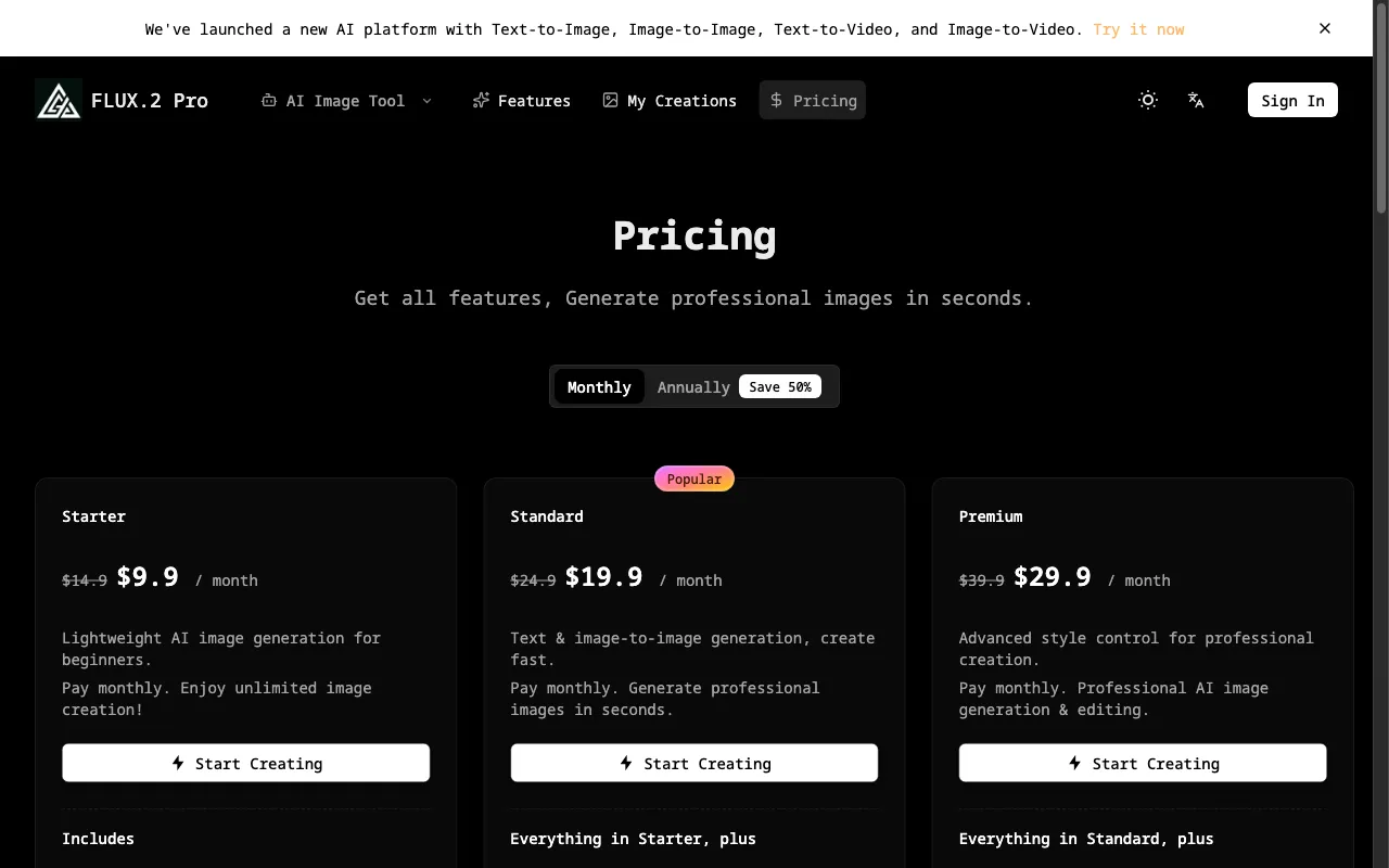FLUX.2 Pro AI — pricing page