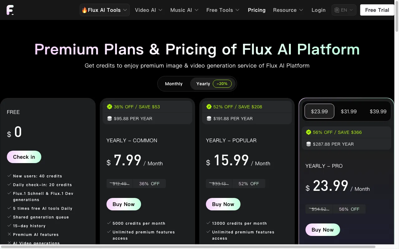 Flux AI AI — pricing page