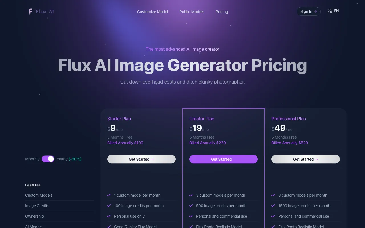 flux1ai.ai — pricing page