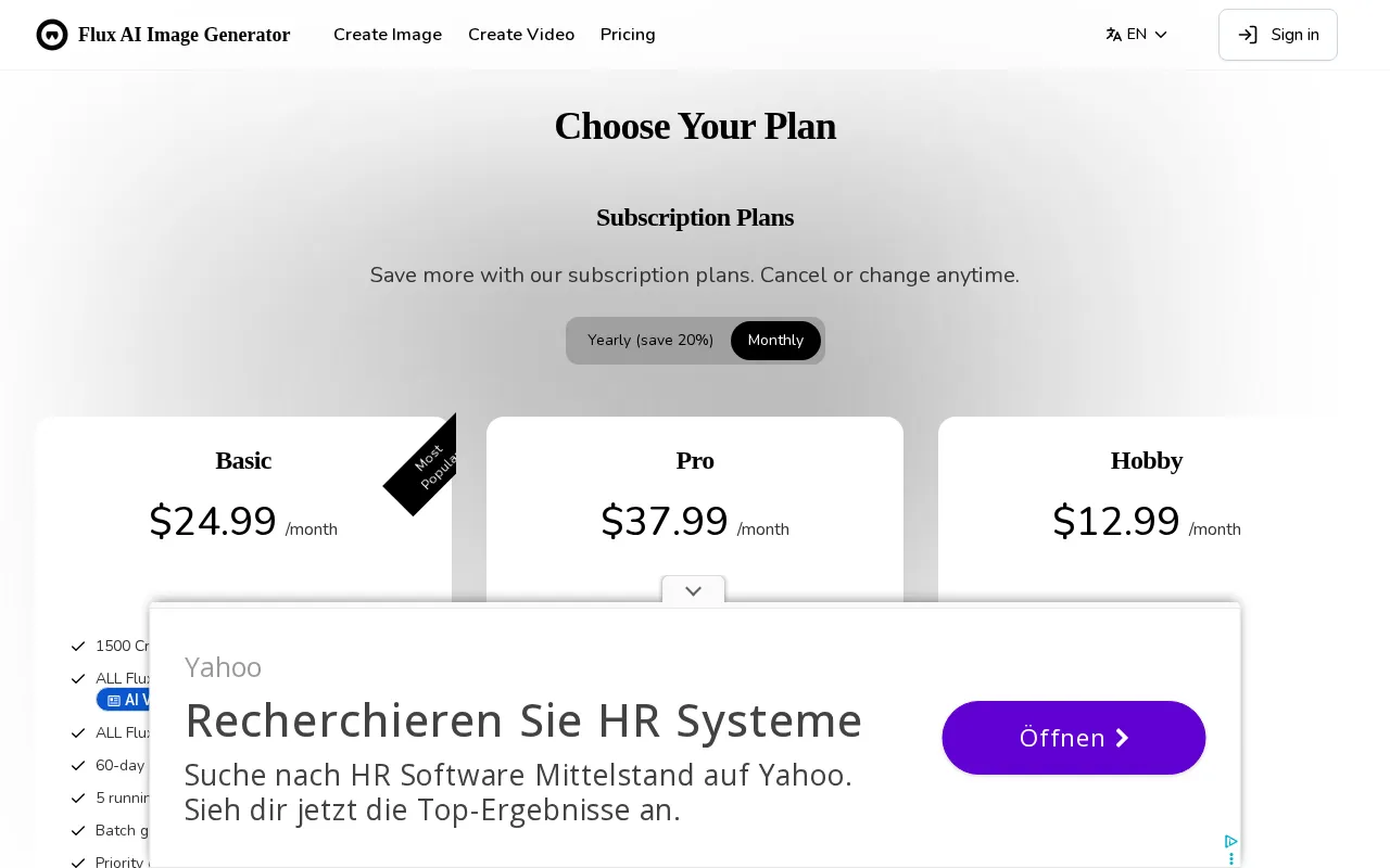 Flux AI Image Generator — pricing page