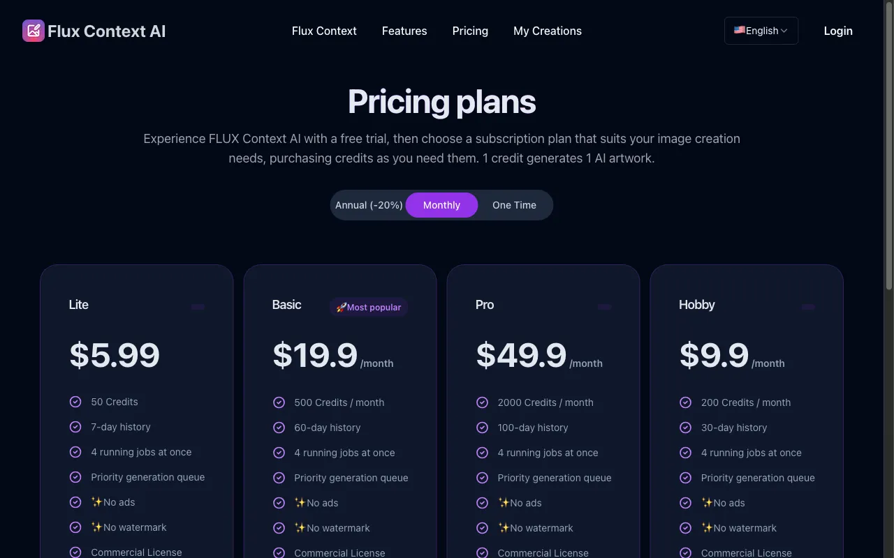Flux Context AI — pricing page
