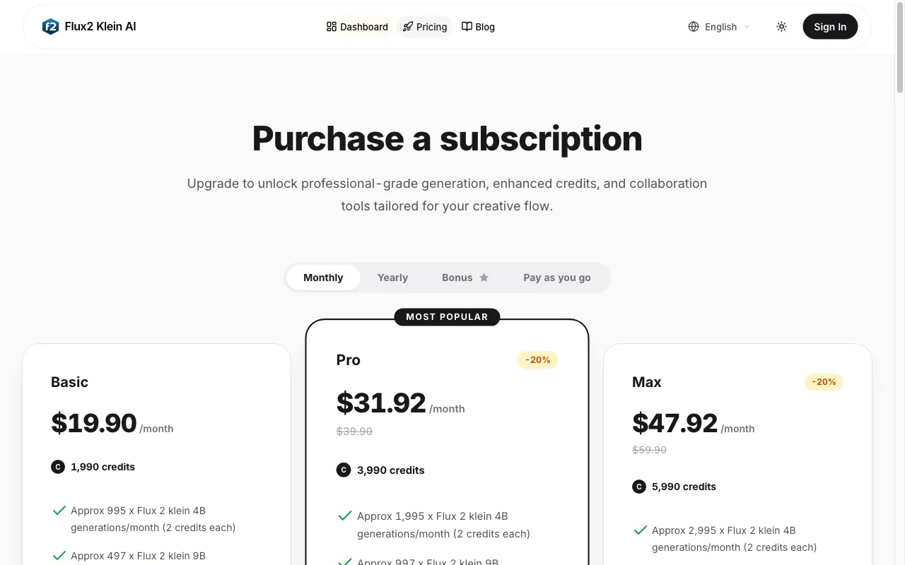 Flux2 Klein — pricing page