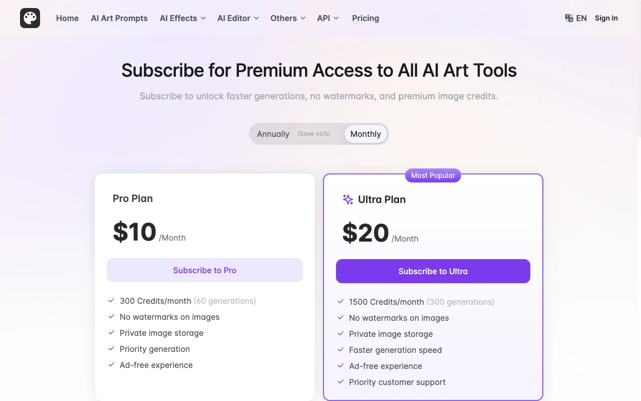 FluxAI.art — pricing page