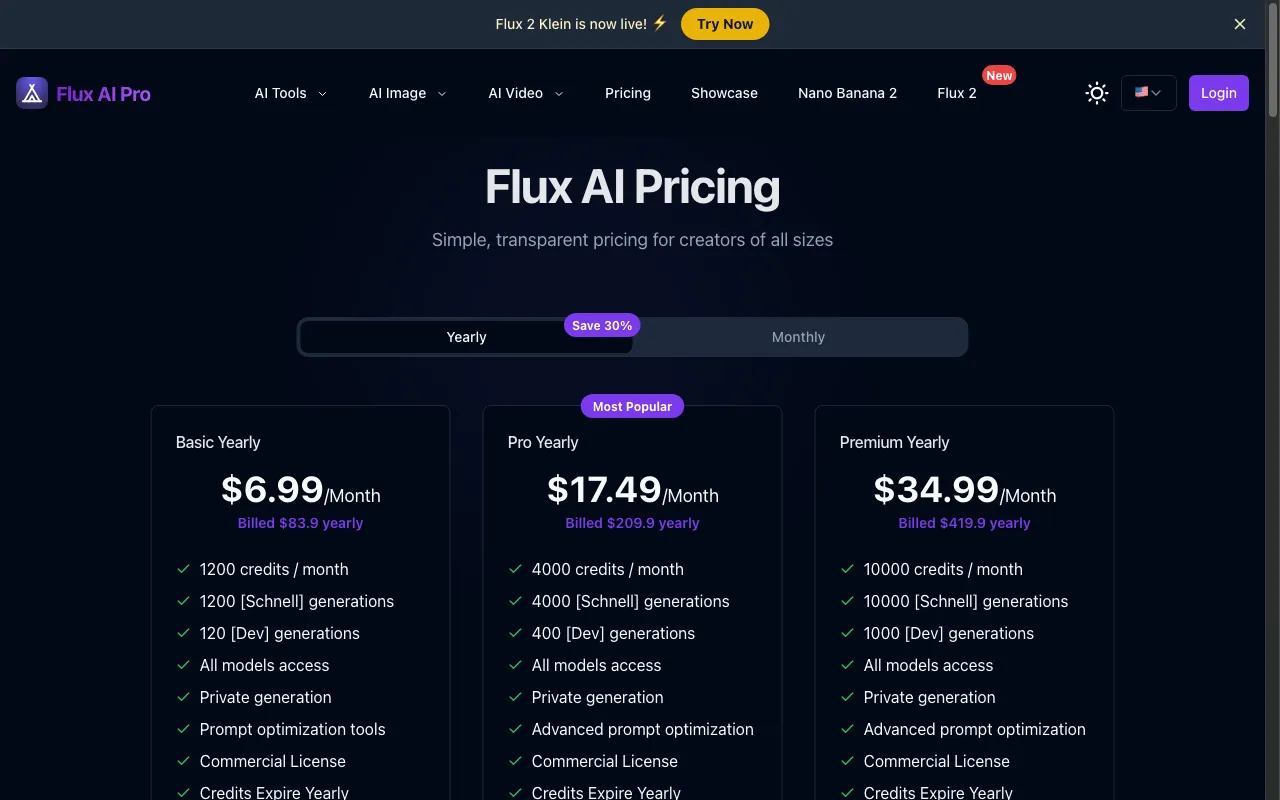 FluxAI Pro — pricing page