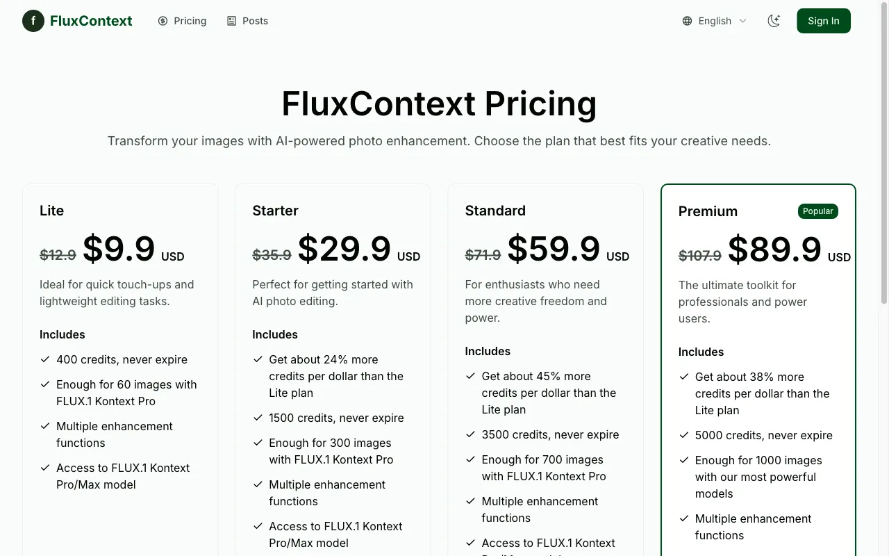 fluxcontext.app — pricing page