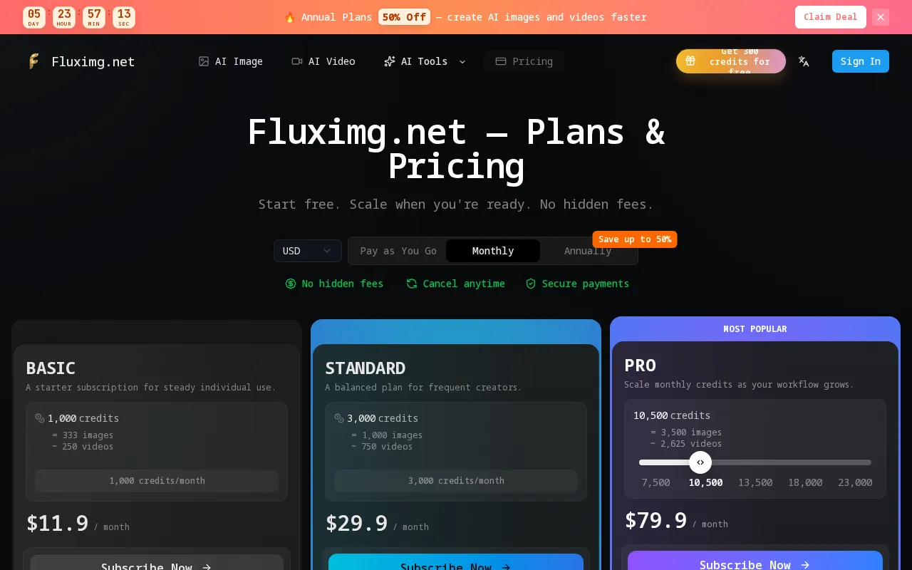 fluximg.net — pricing page