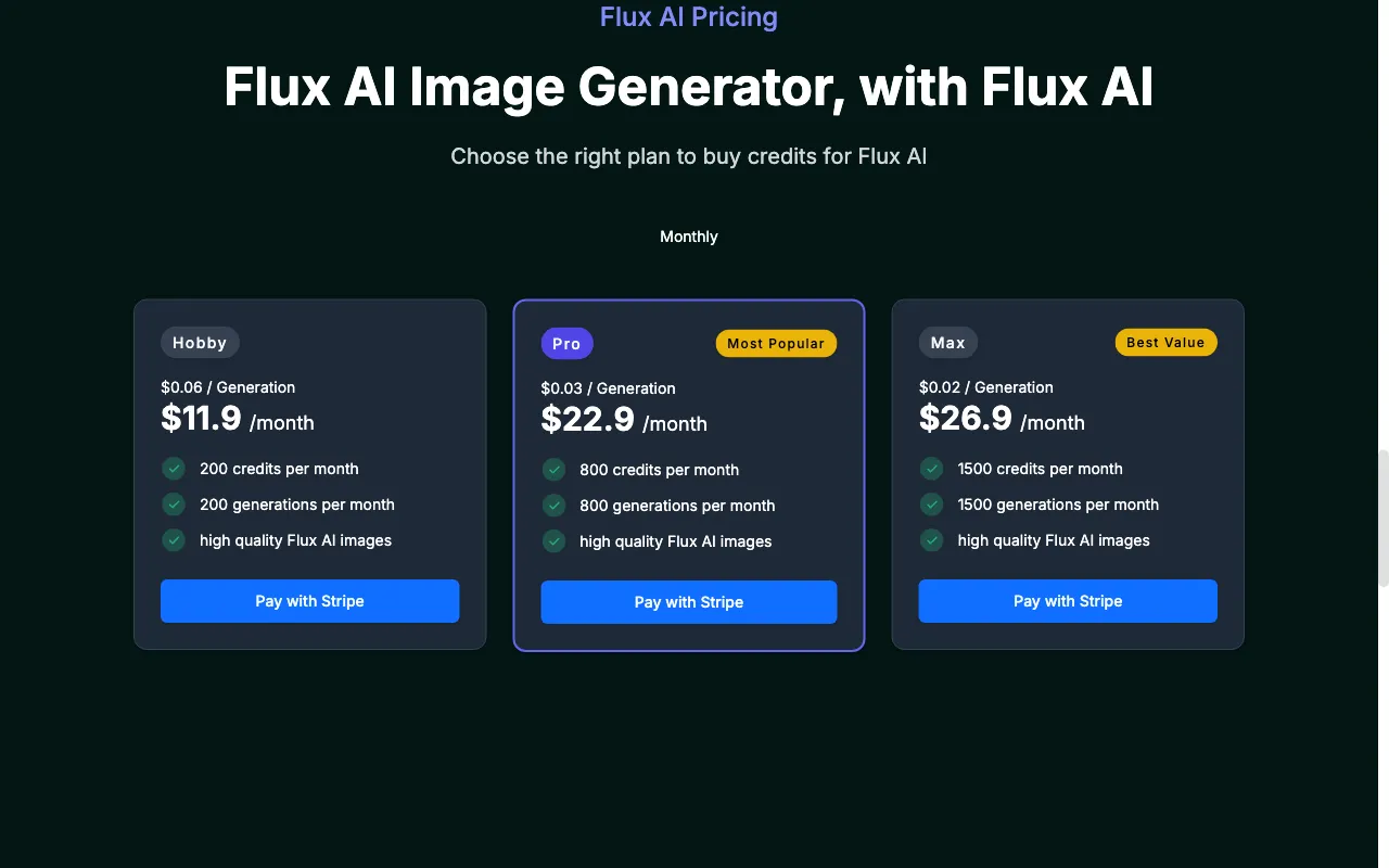 FluxPicture — pricing page