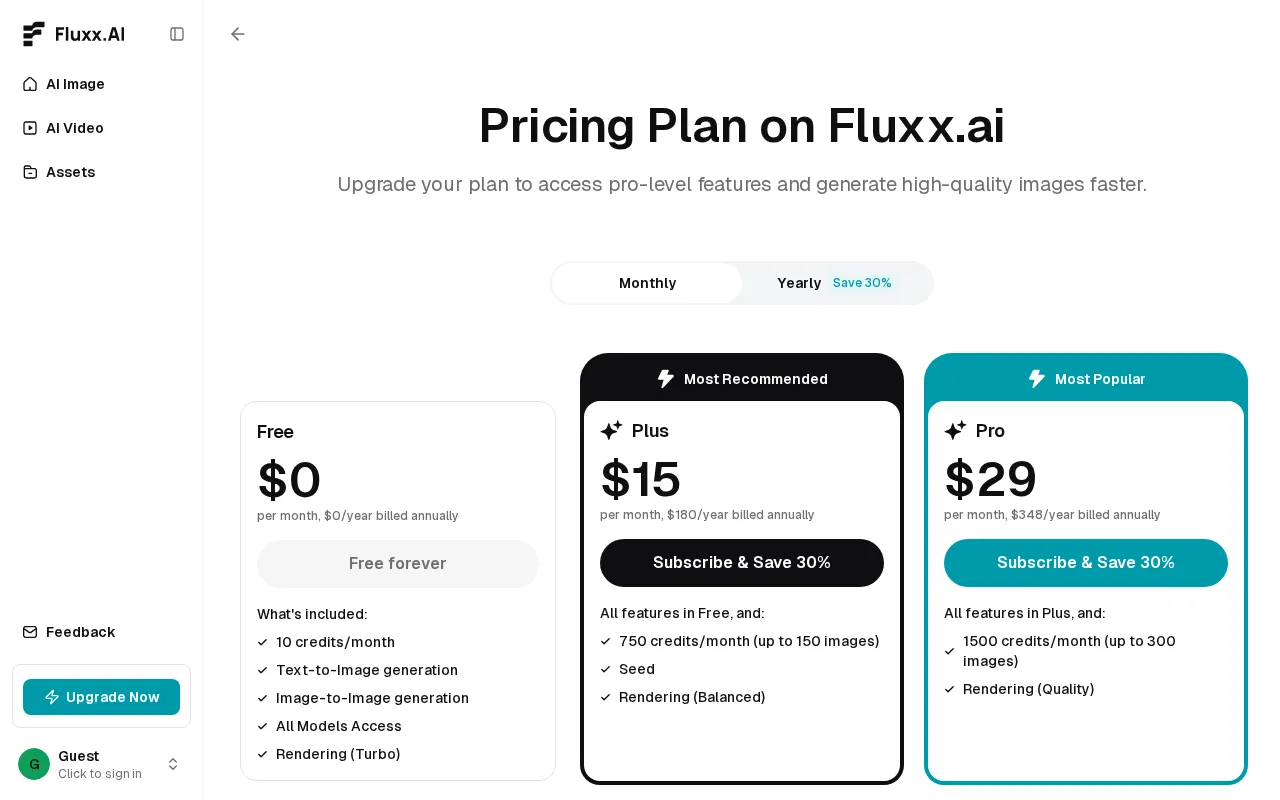 Fluxx.AI — pricing page