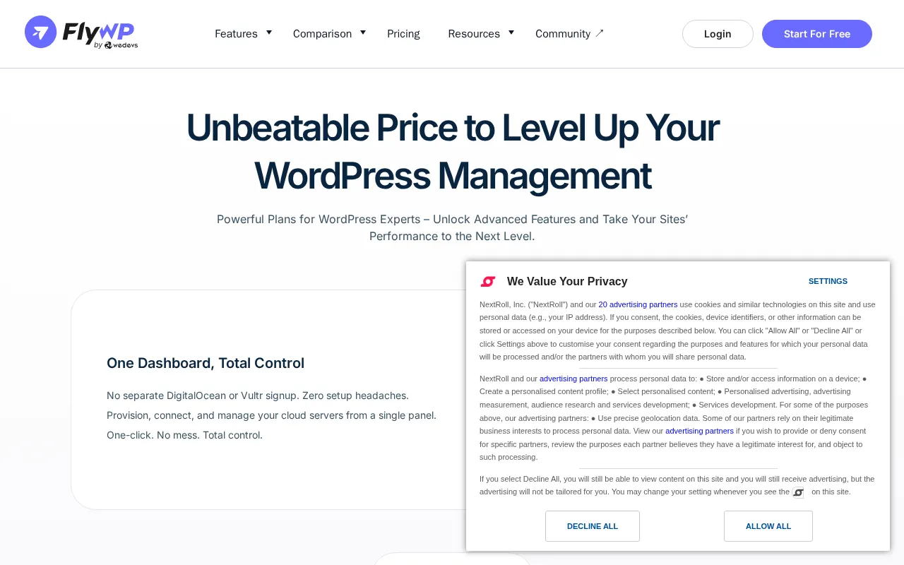 FlyWP — pricing page