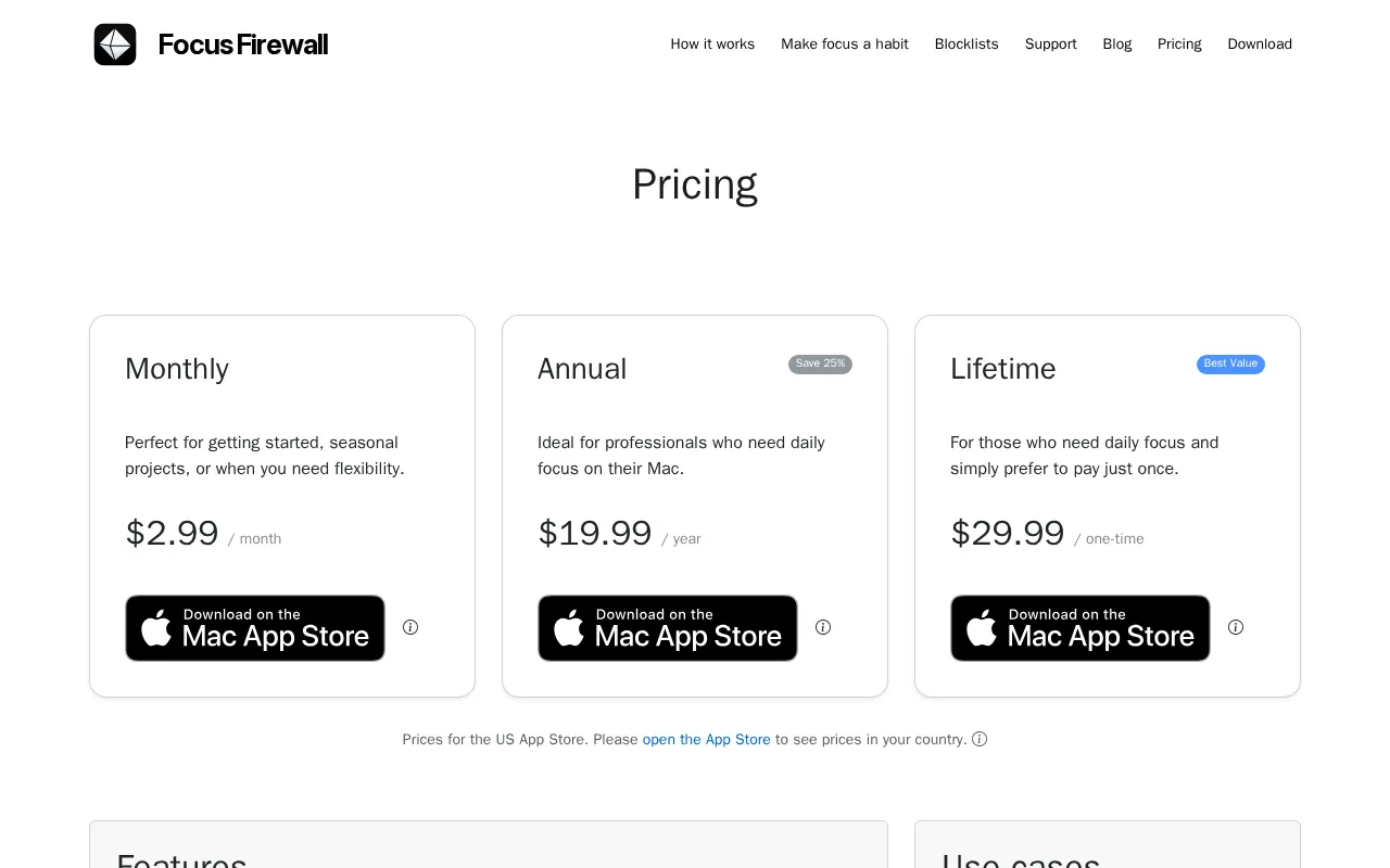 Focus Firewall — pricing page