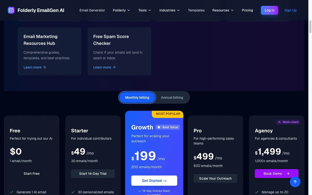 Folderly EmailGen AI — pricing page
