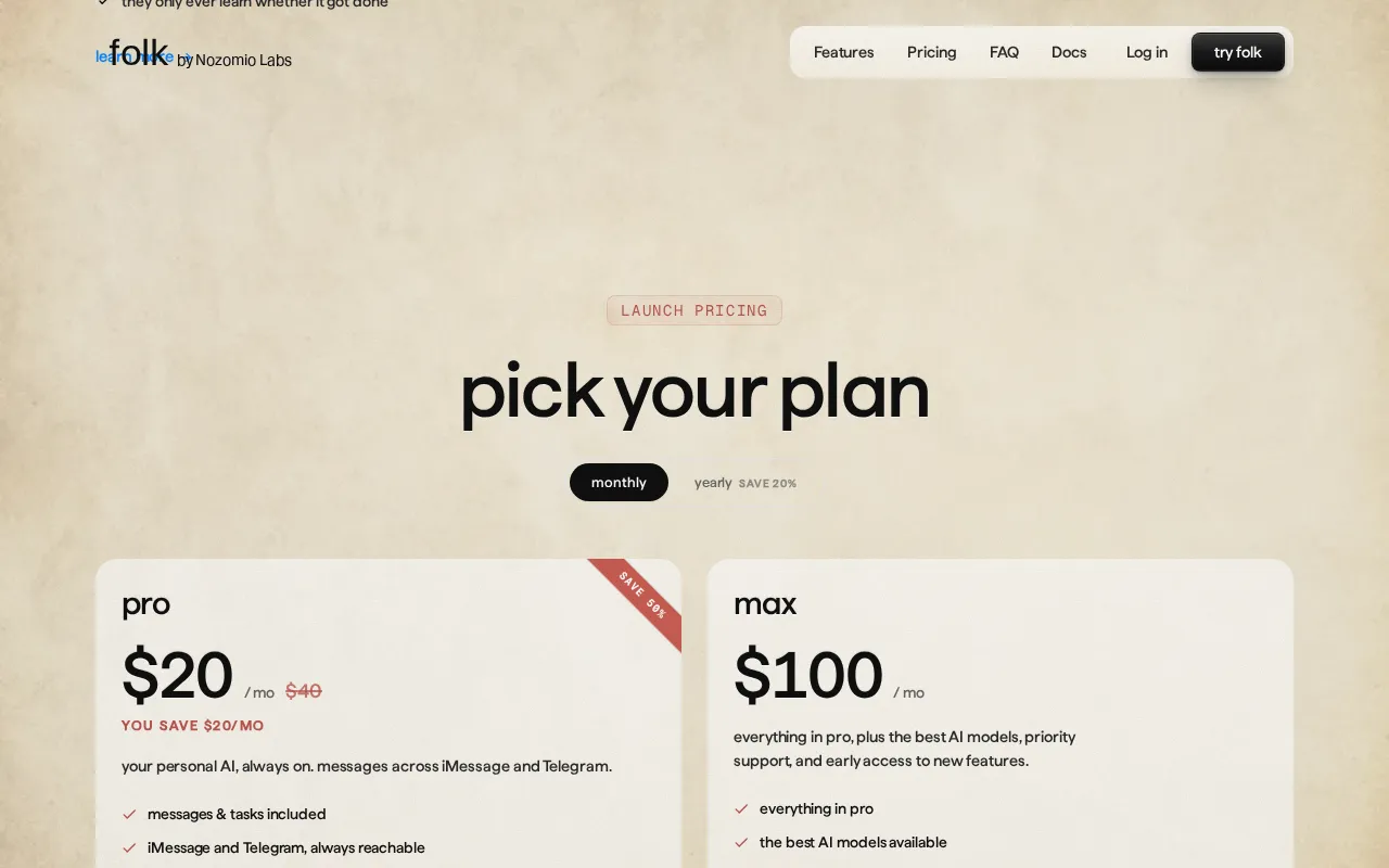 folk — pricing page