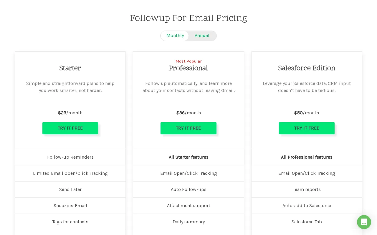 Followup — pricing page