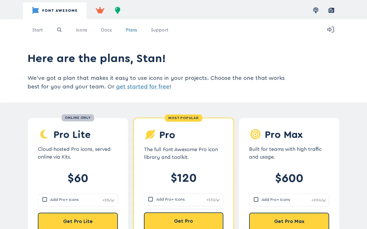 Font Awesome — pricing page