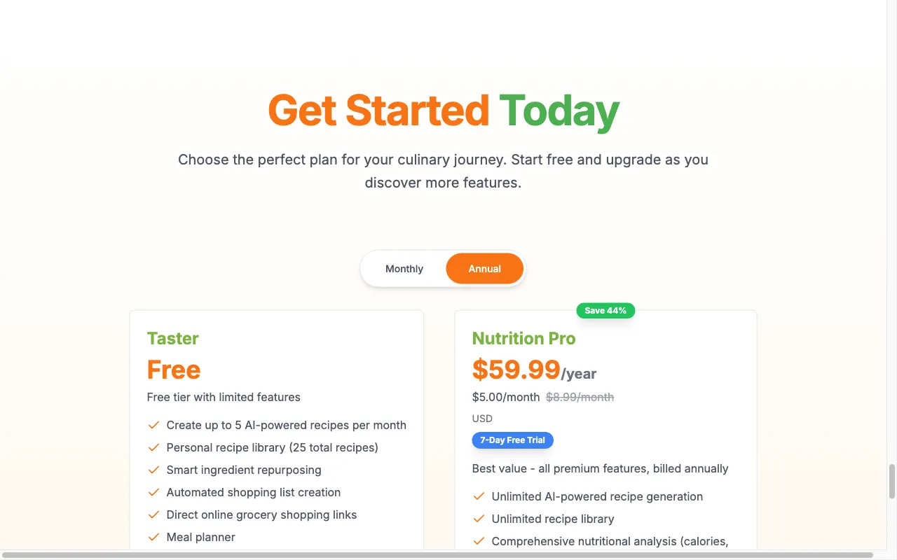 FoodiePrep — pricing page
