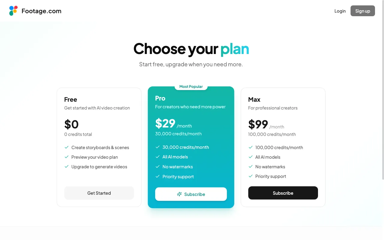 Footage — pricing page
