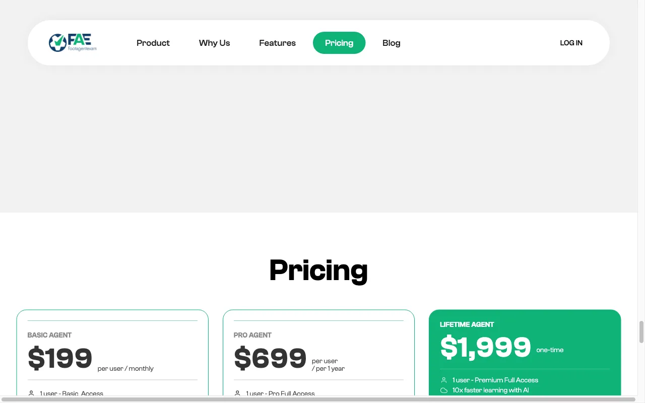 footagentexam.com — pricing page