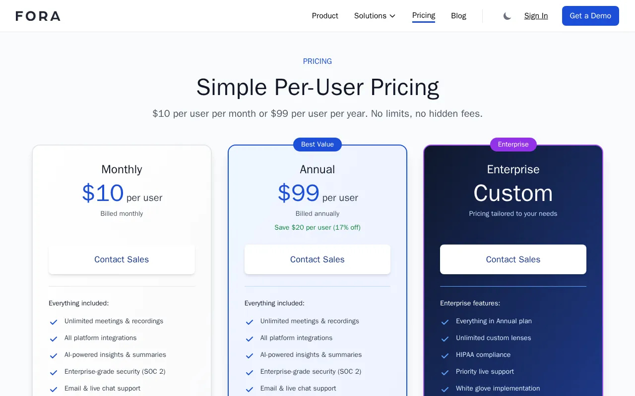 Fora Day — pricing page