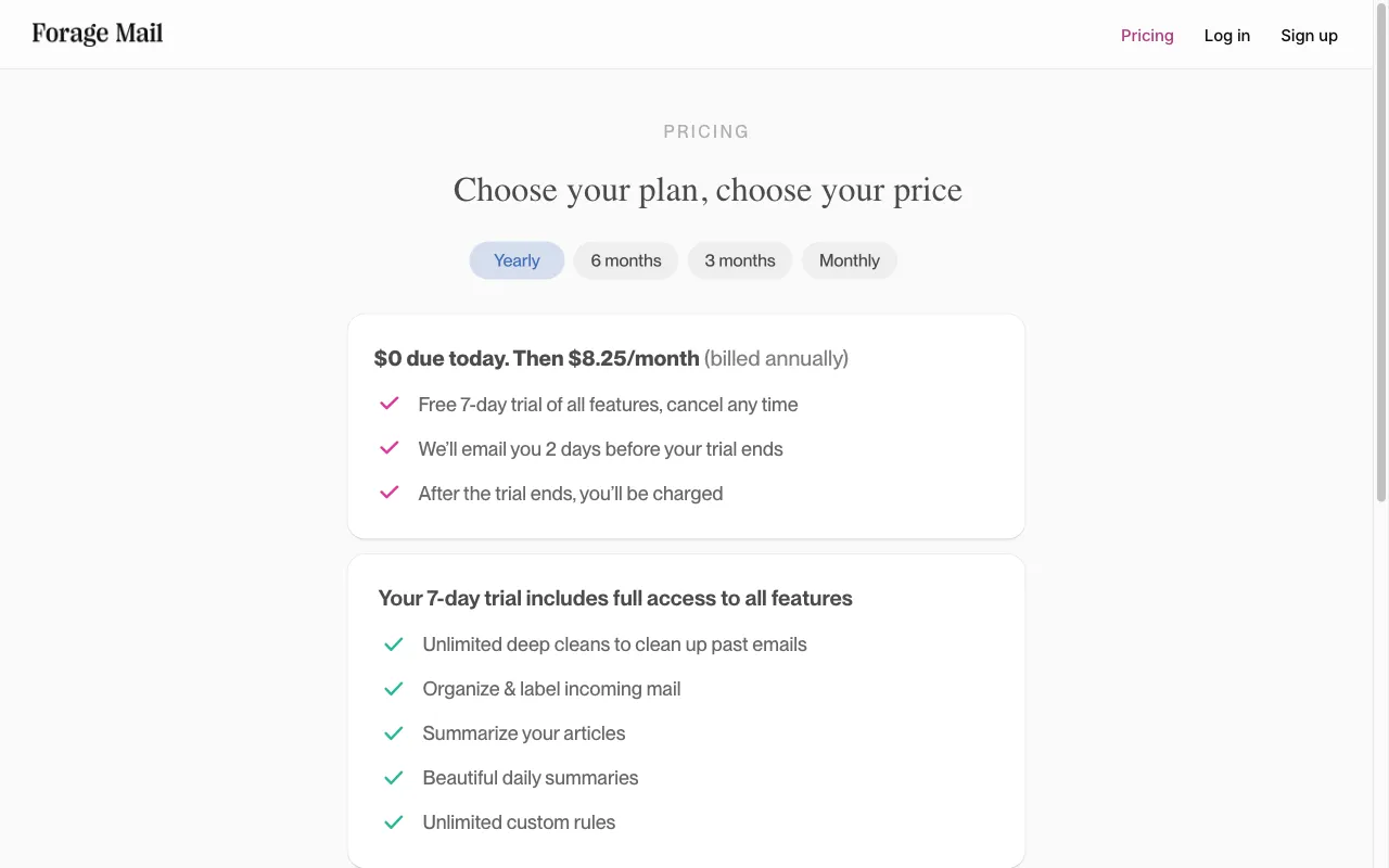 Forage Mail — pricing page