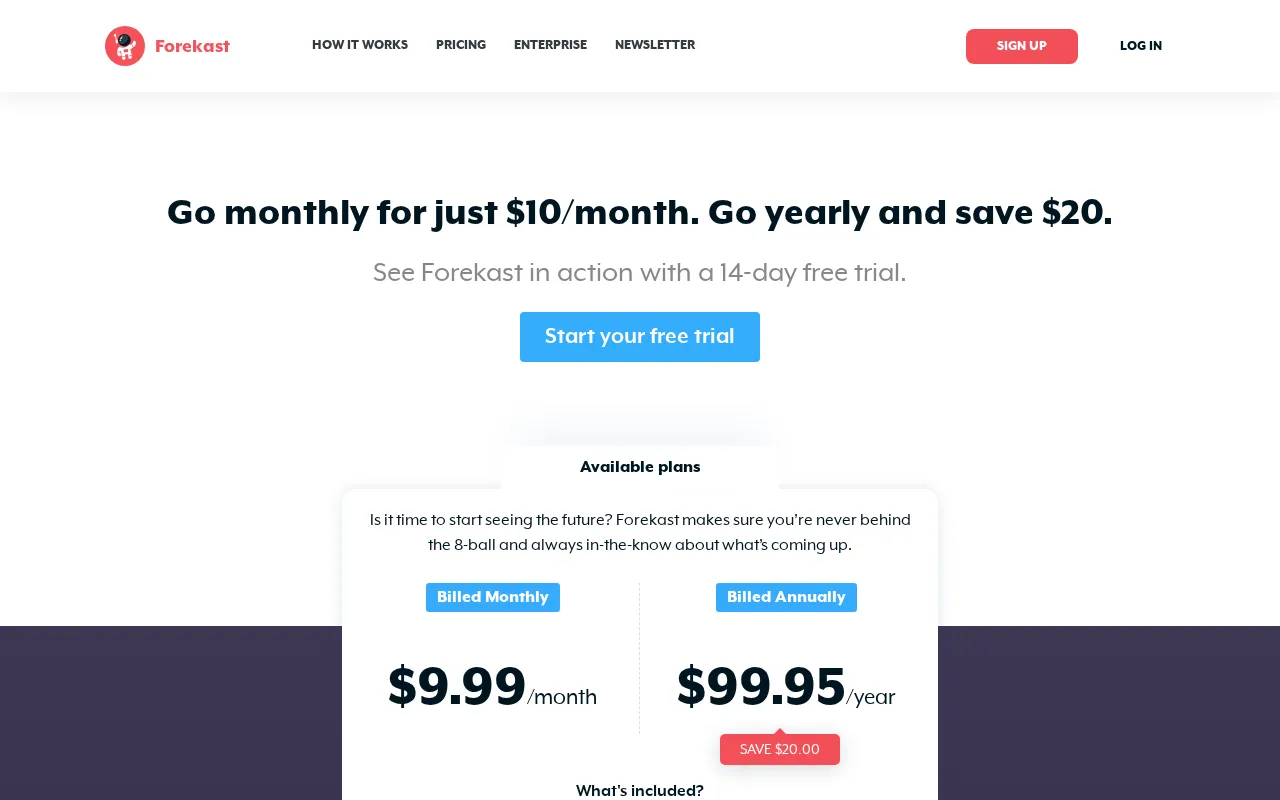Forekast — pricing page