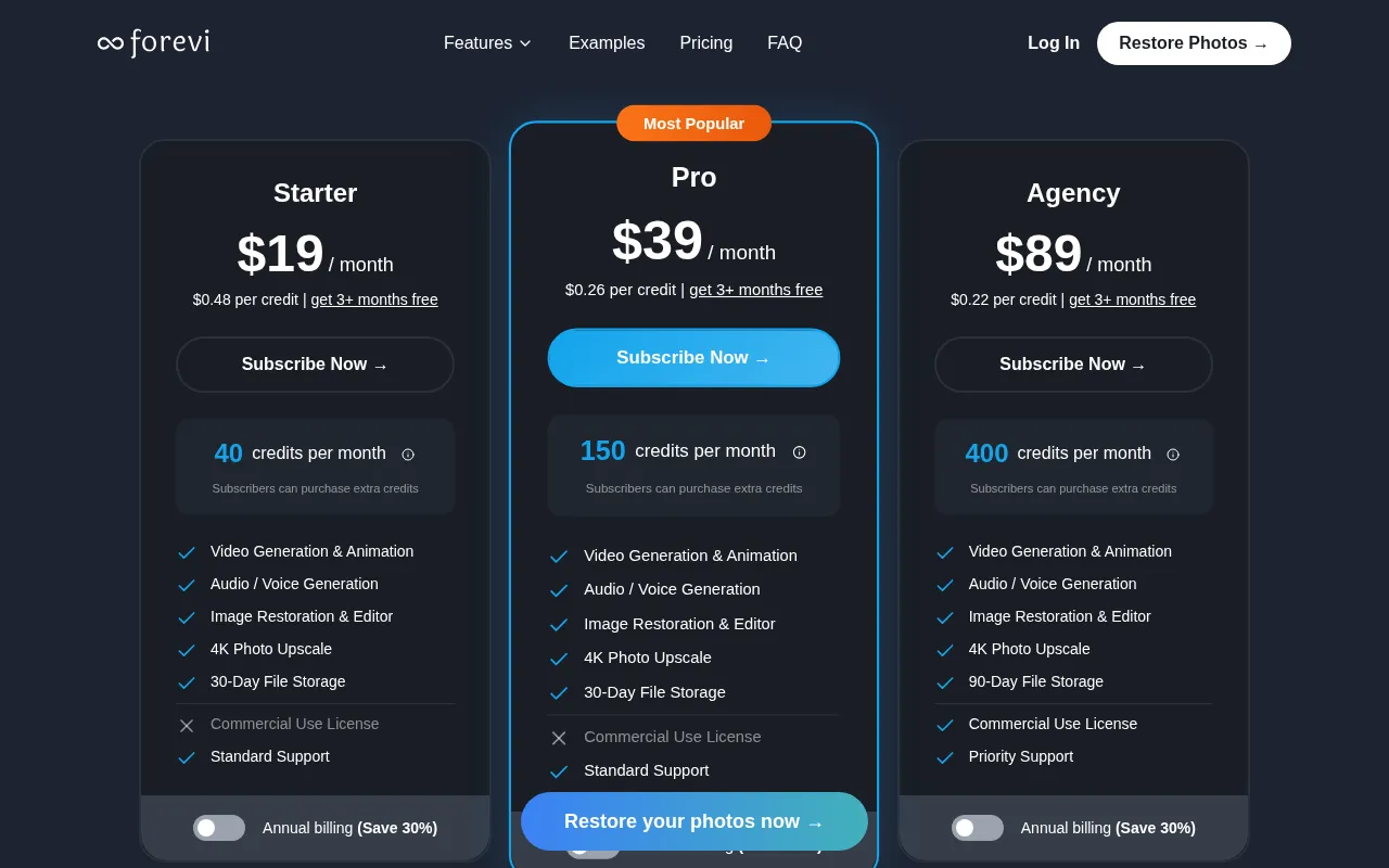 Forevi — pricing page