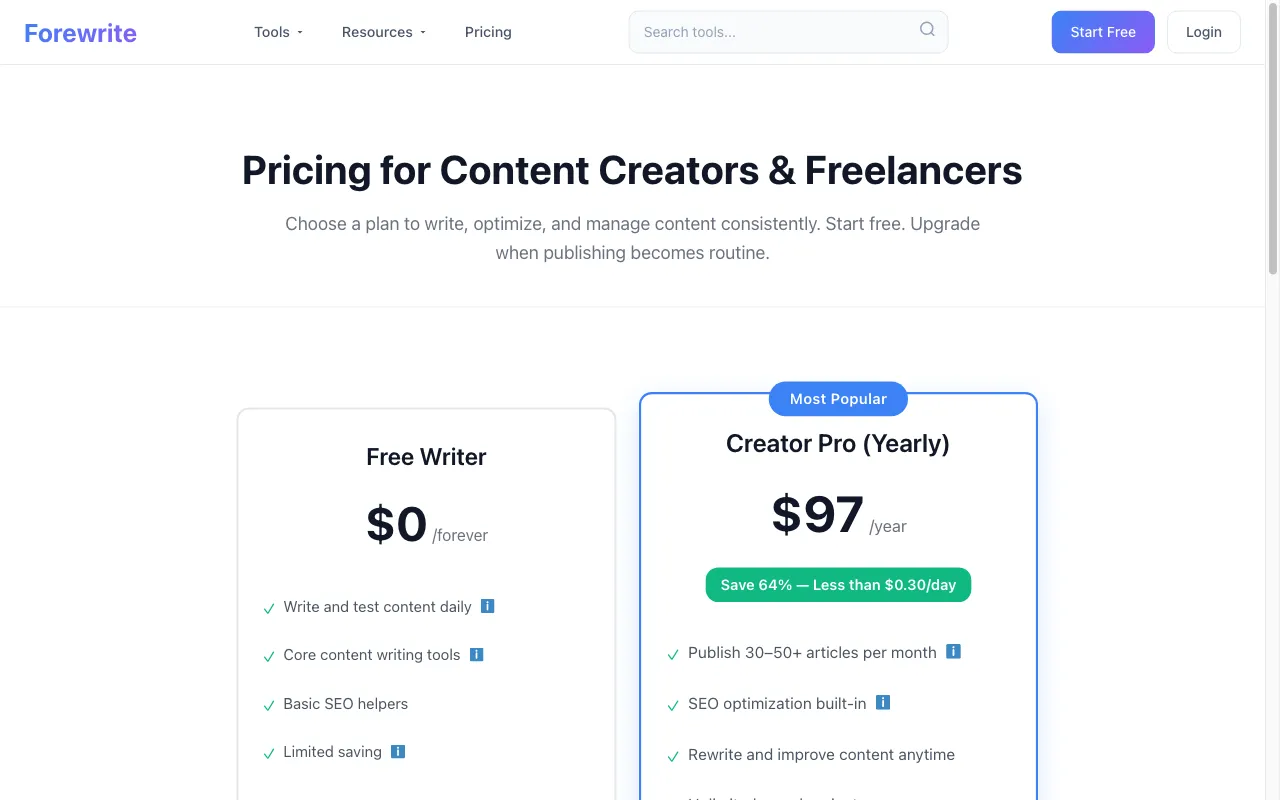 Forewrite — pricing page