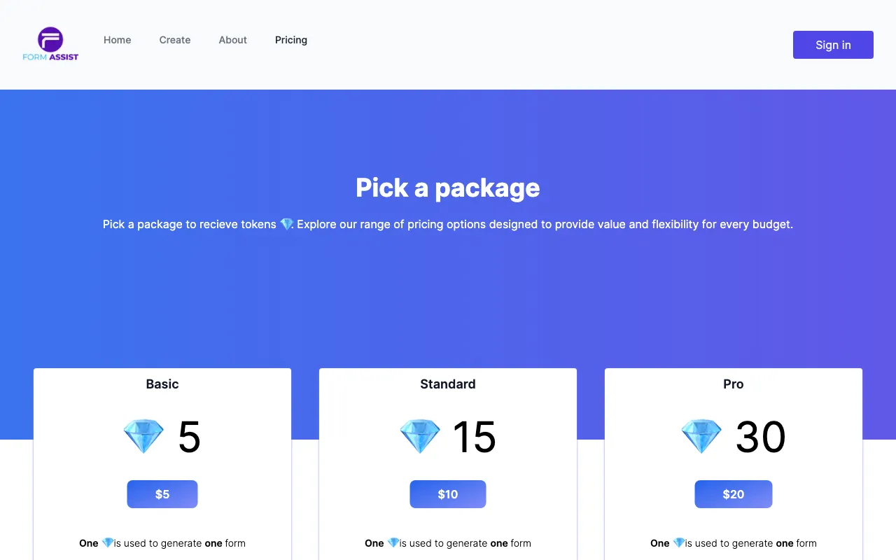Form Assist — pricing page