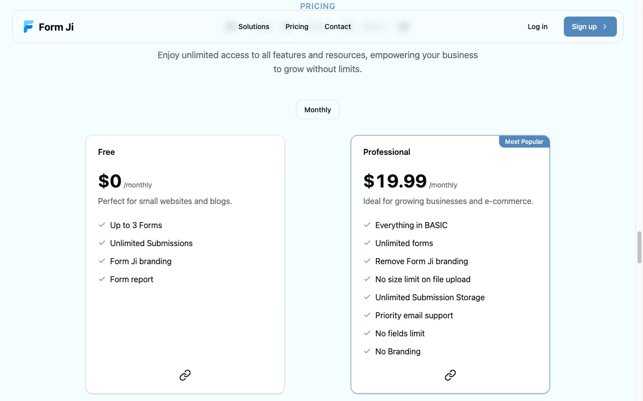 Form Ji — pricing page