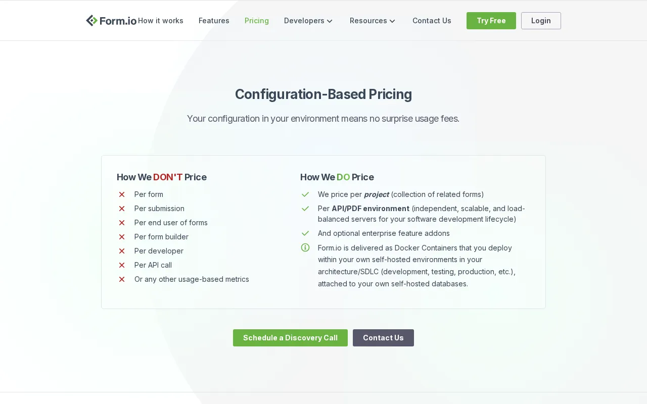 Form — pricing page