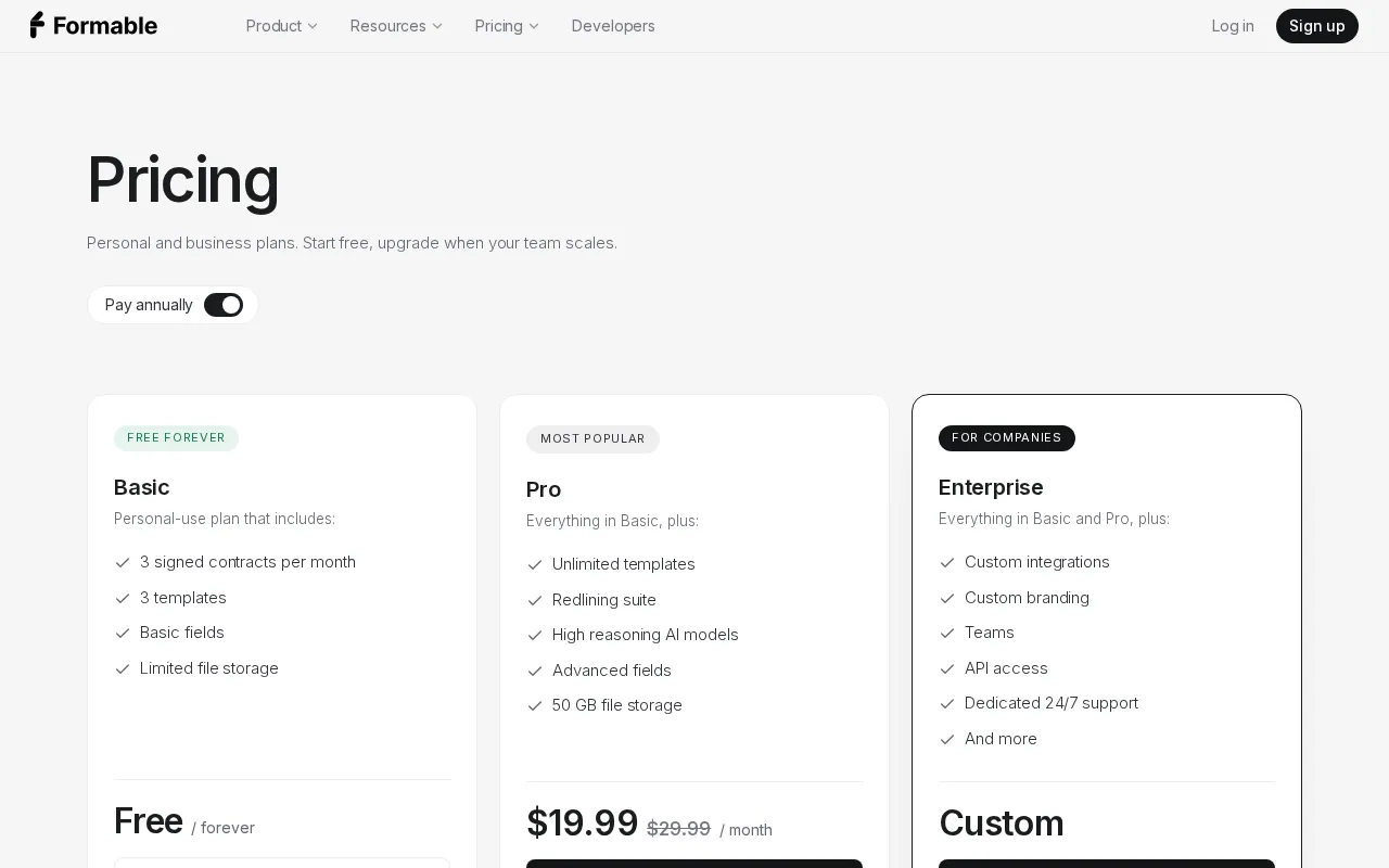 Formable — pricing page