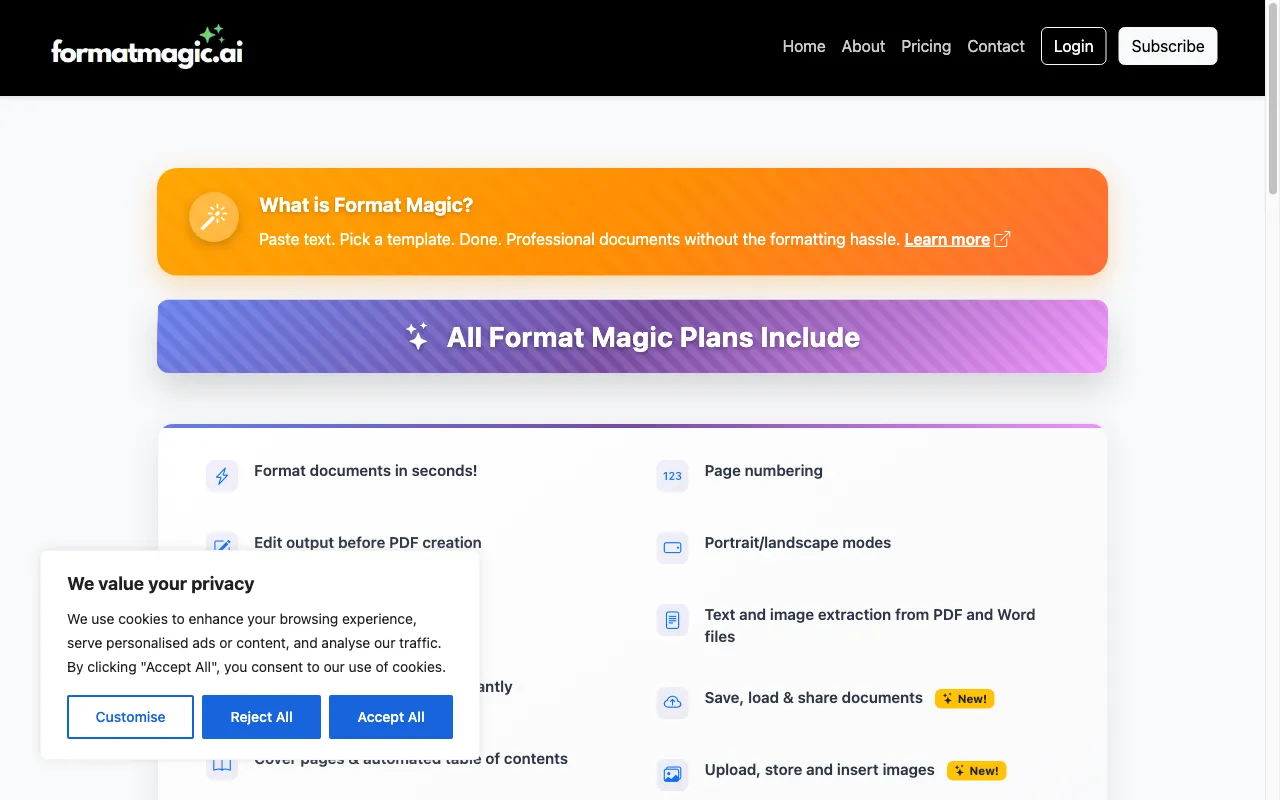 Format Magic — pricing page