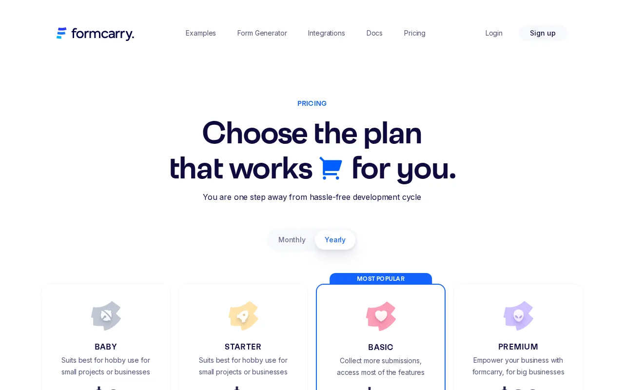 Formcarry — pricing page