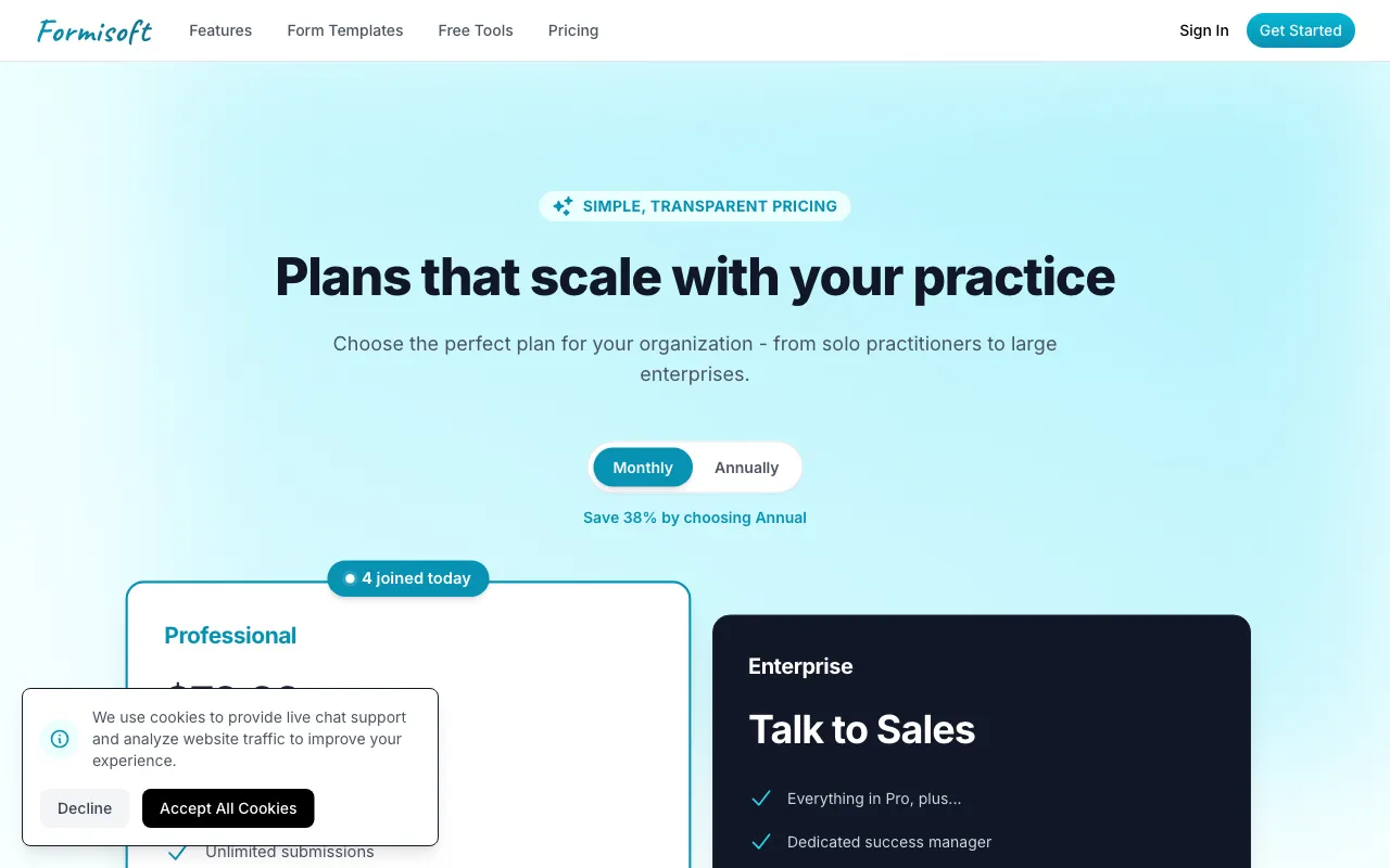 Formisoft AI — pricing page