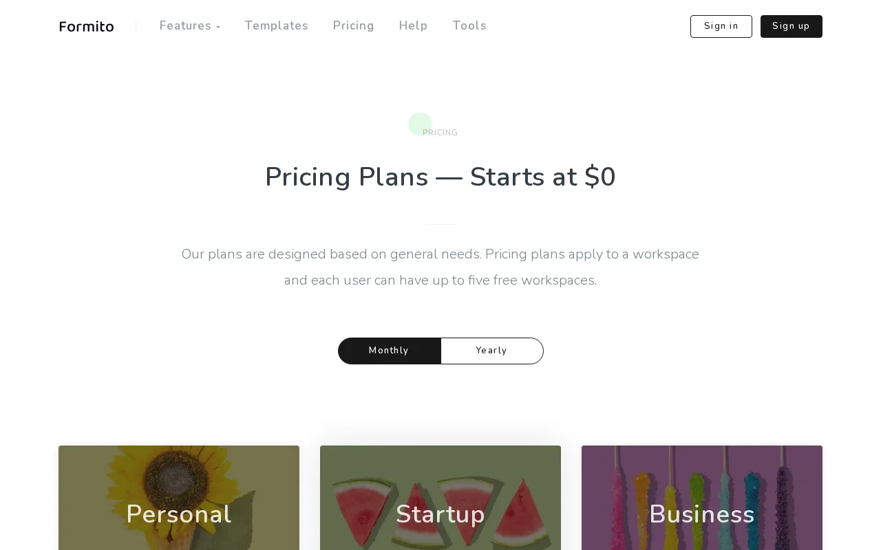 Formito — pricing page