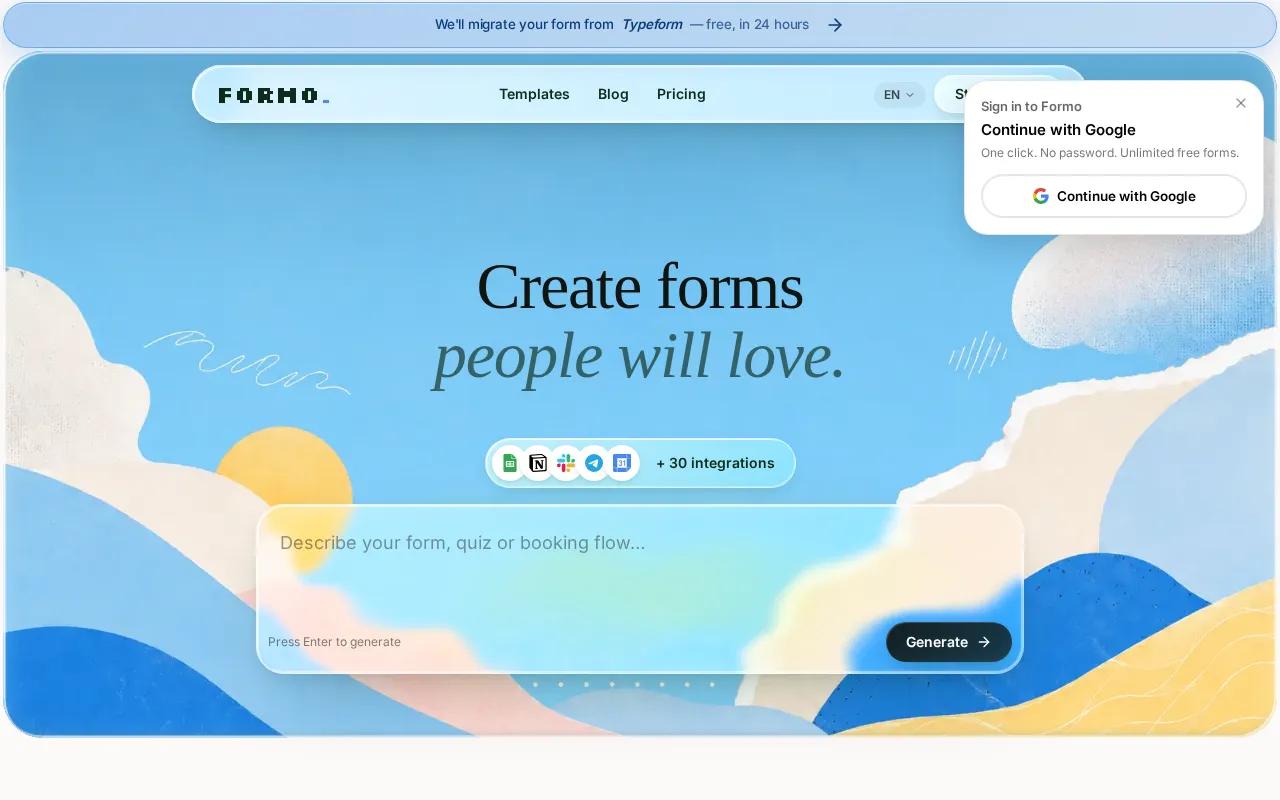 Formo. Forms built by AI. — preview screenshot