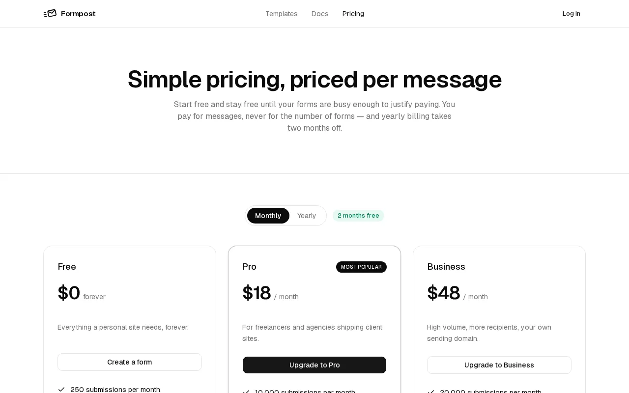 Formpost — pricing page