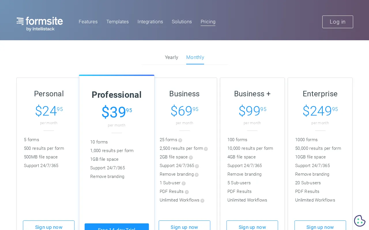 Formsite — pricing page