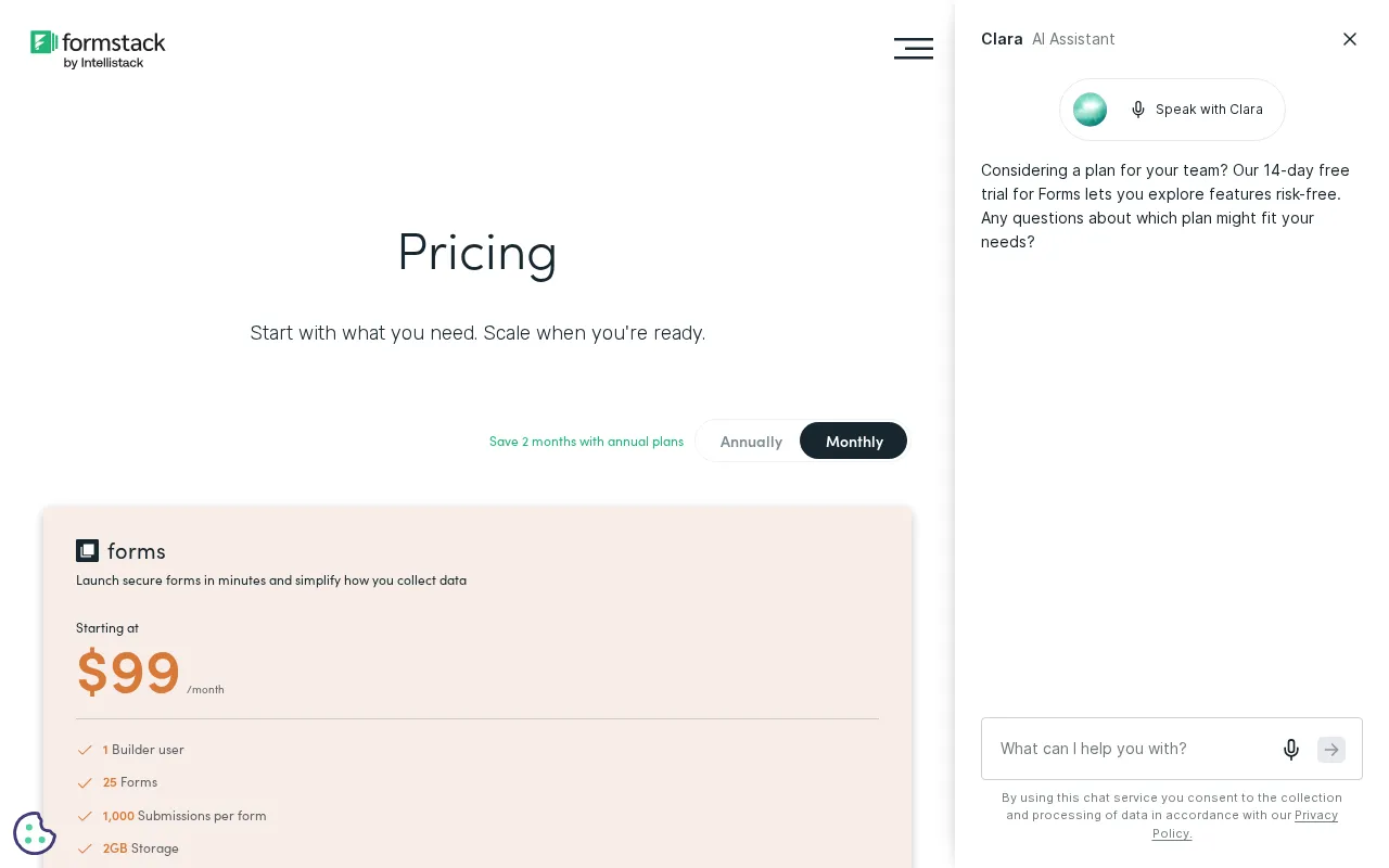 Formstack — pricing page