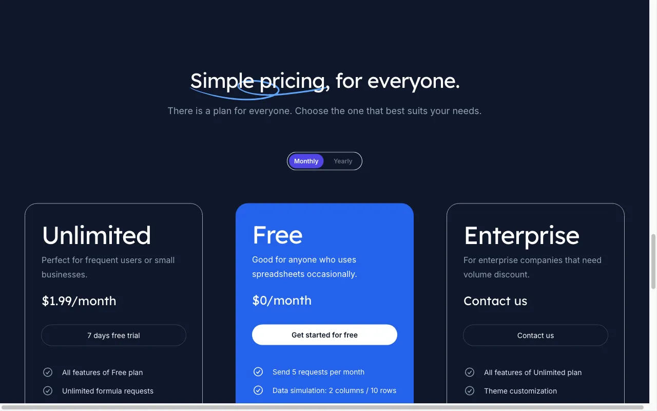 FormulAI — pricing page