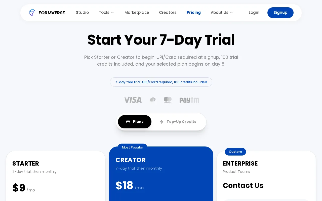 Formverse.design — pricing page