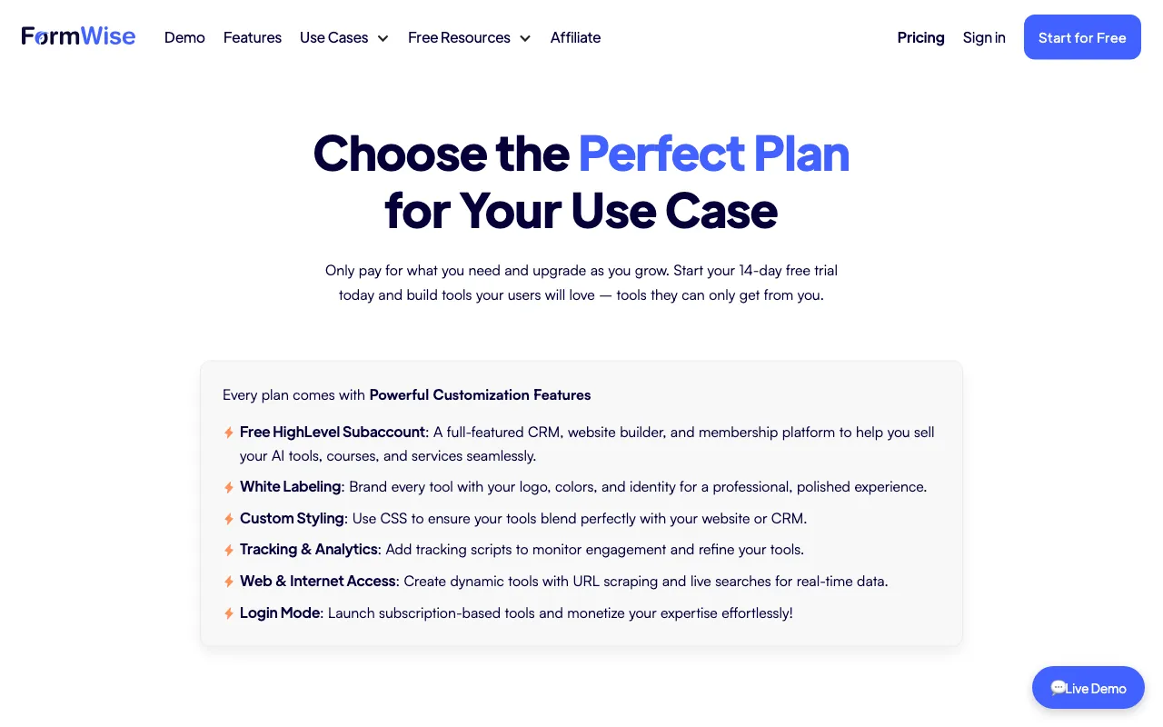 FormWise — pricing page