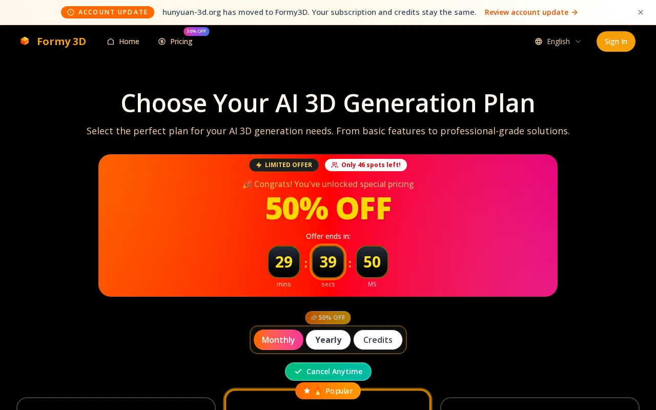 Formy 3D — pricing page