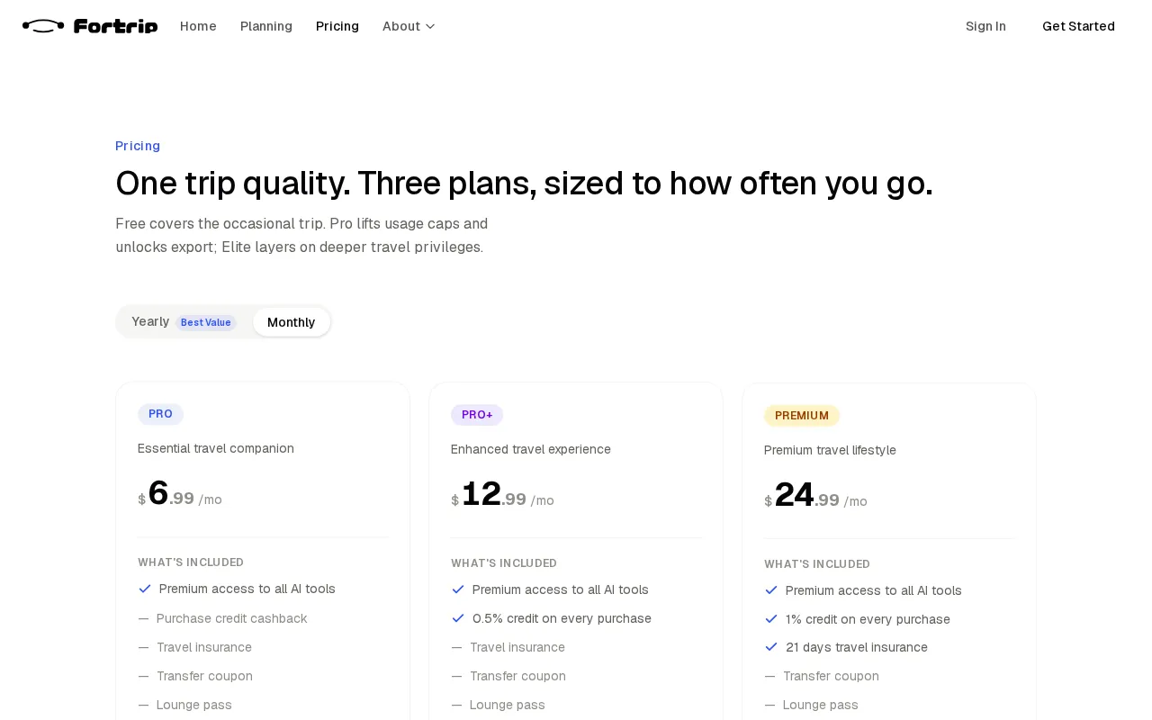 Fortrip — pricing page