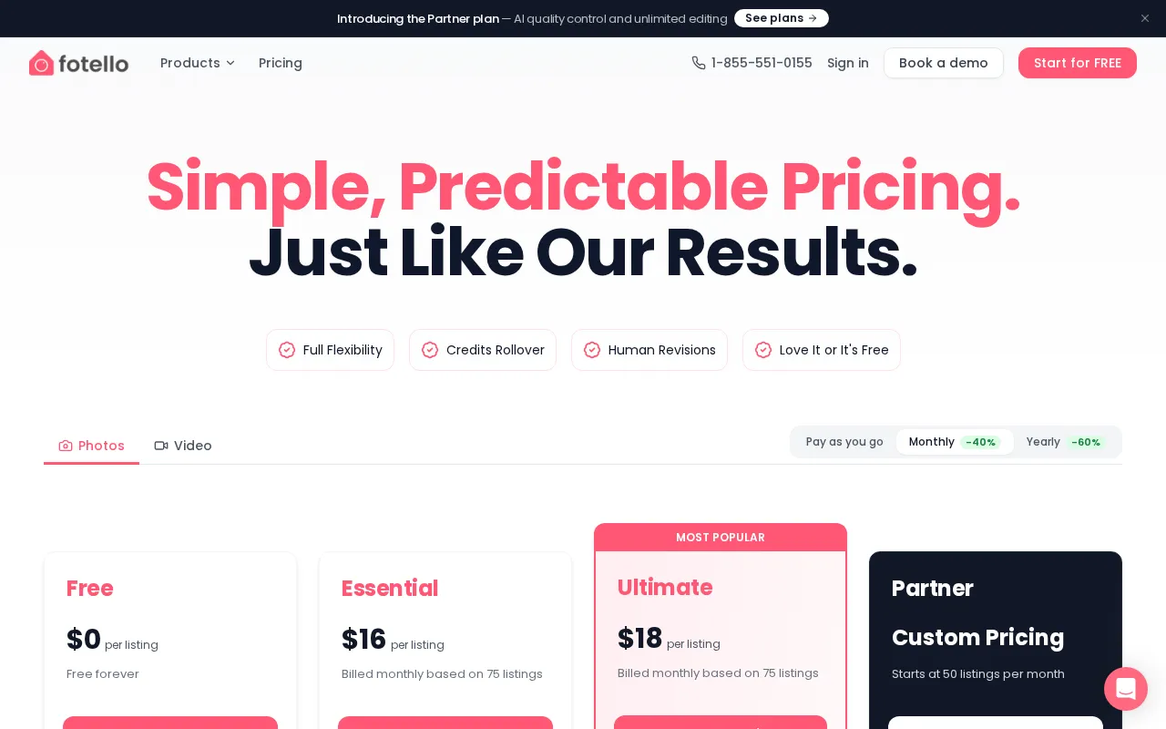 Fotello AI — pricing page