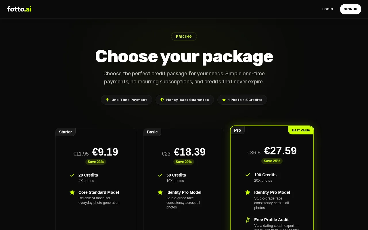 Fotto AI — pricing page