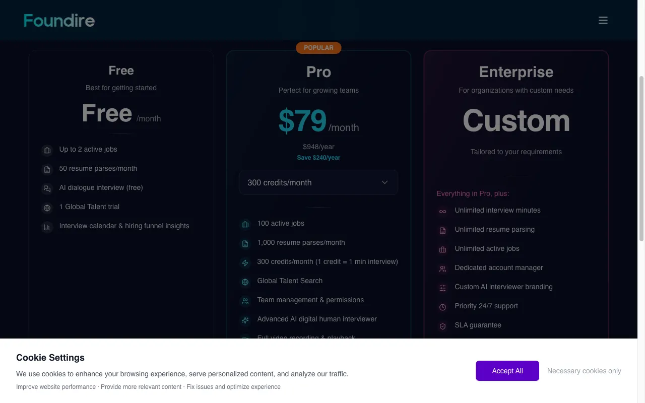 Foundire — pricing page