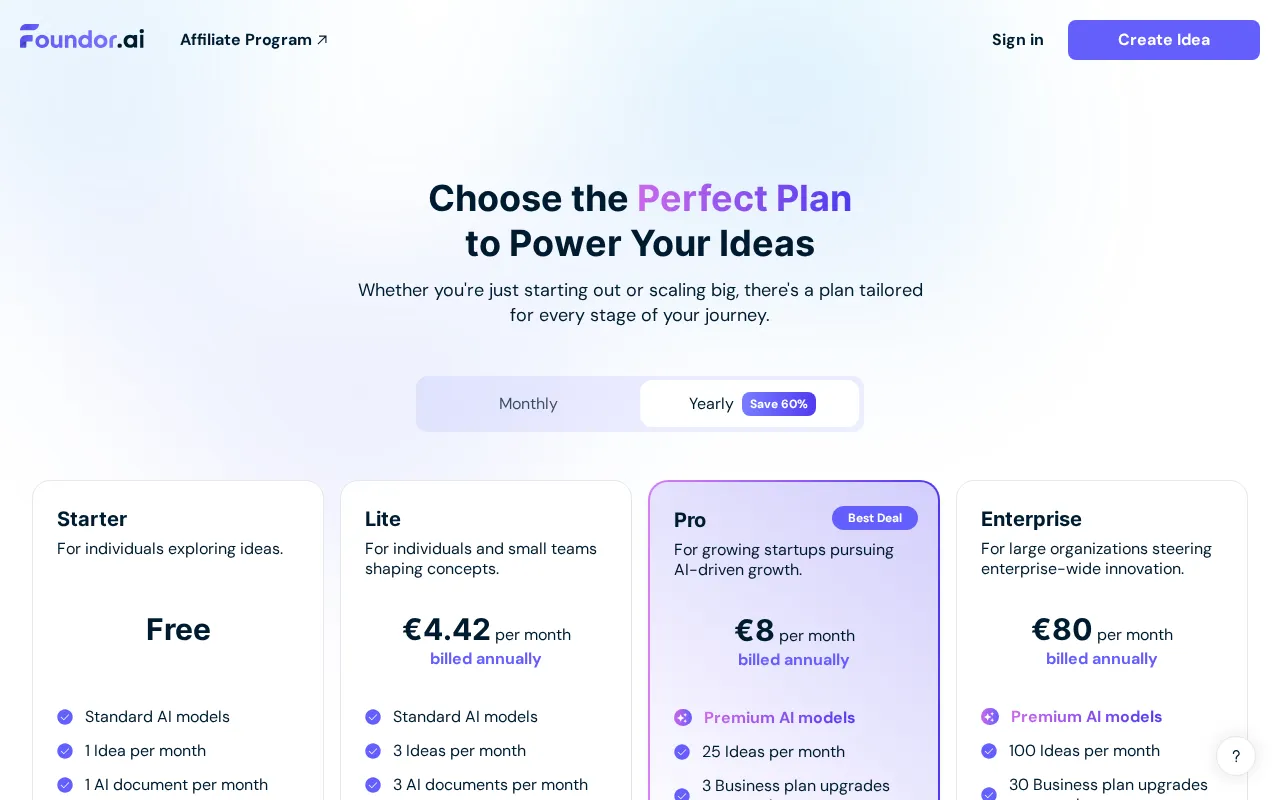 Foundor.ai — pricing page
