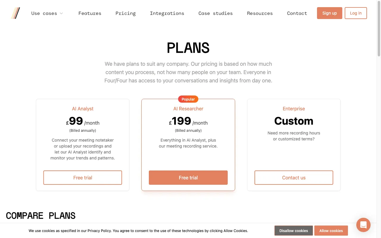 Four/Four — pricing page