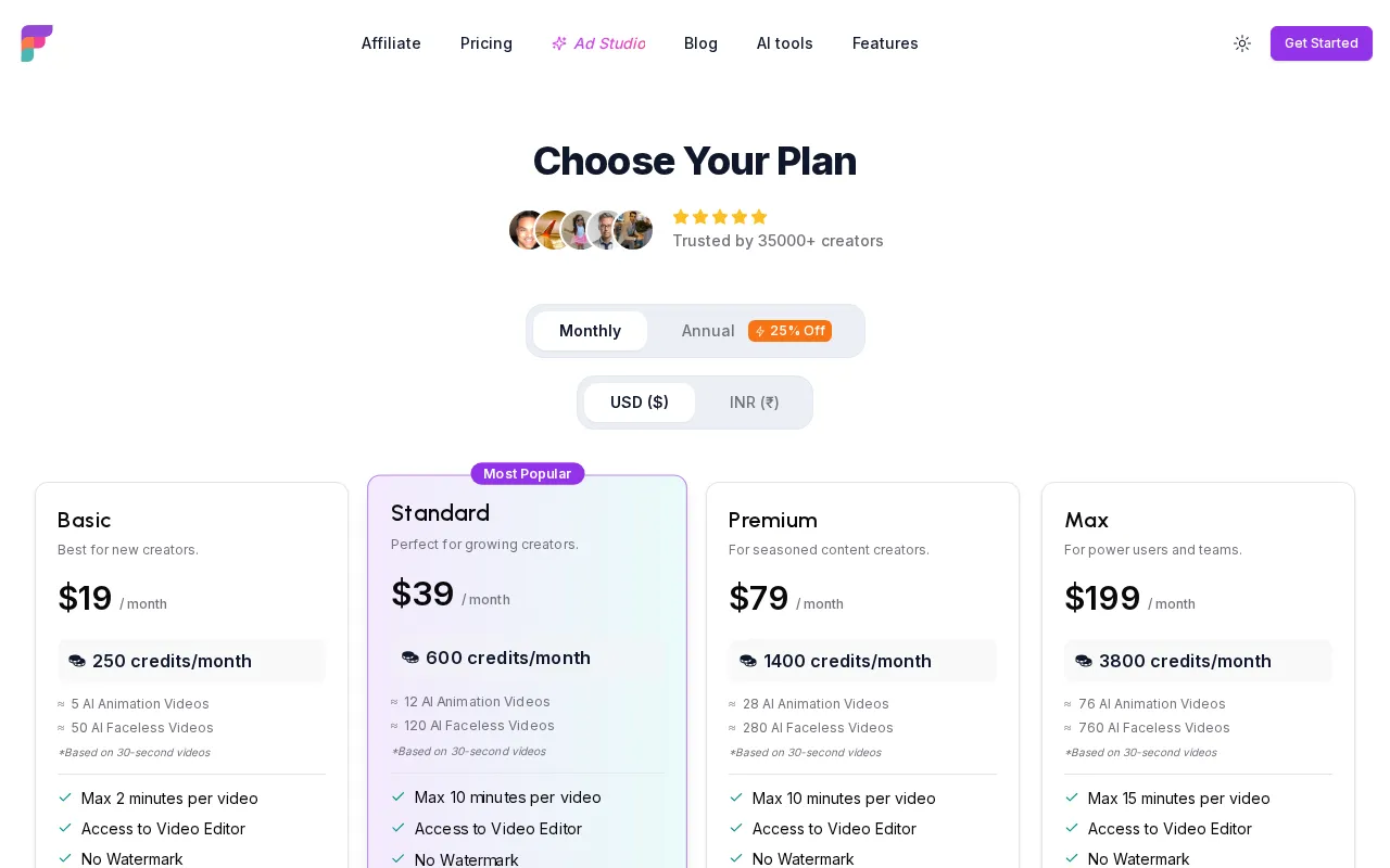 Frameloop AI — pricing page