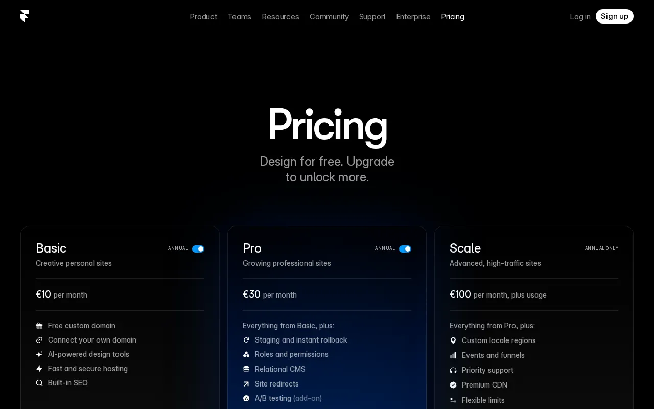 Framer AI — pricing page
